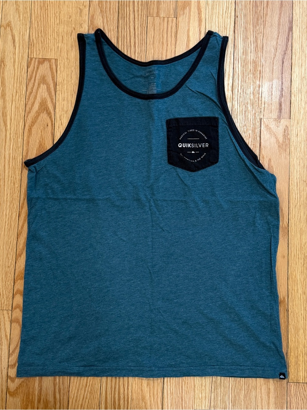 Quiksilver Teal Blue Tank with Black Pocket Trim
